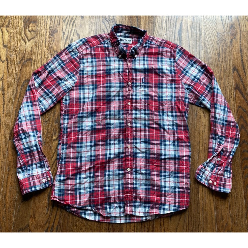 Barbour Shirt Mens Size Large Highland Check Button Up Tailored Fit Long Sleeve
